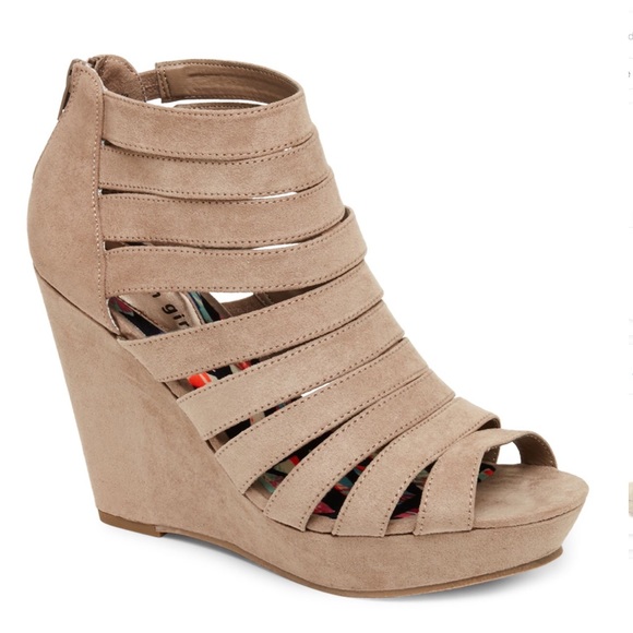 Madden Girl Shoes - Kiickit Taupe Suede Gladiator Wedge